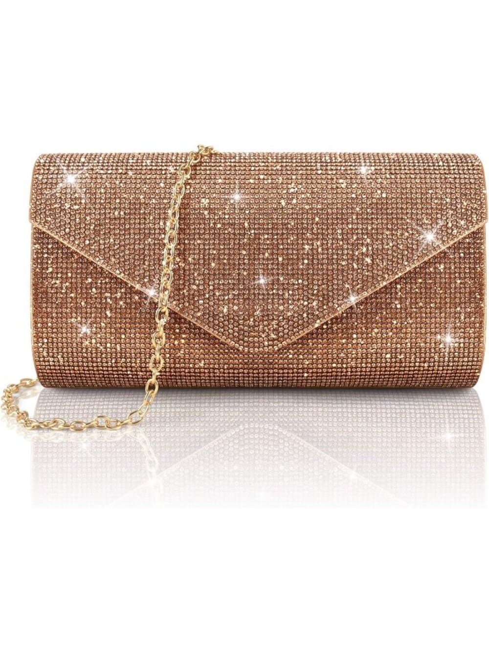 Women's Champagne Pink Rhinestone Clutch Purse Sparkly Glitter Crossbody Bag